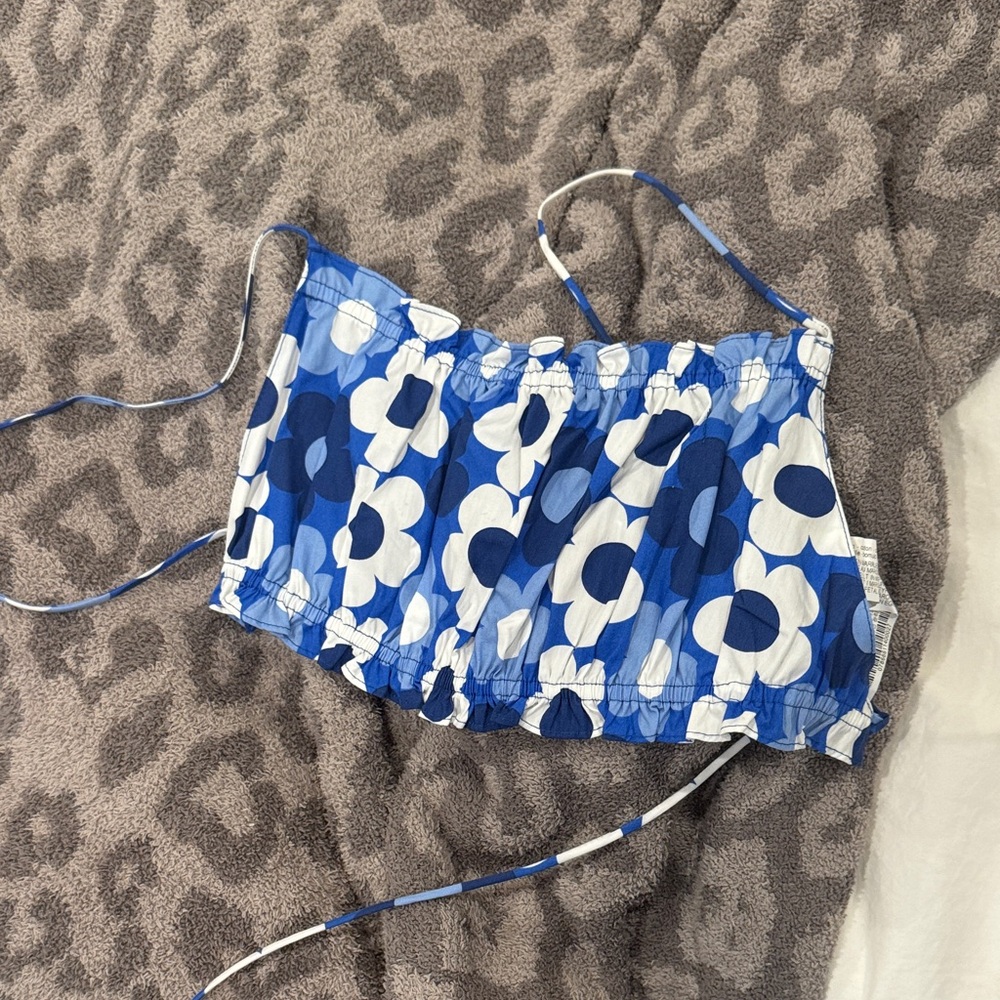 Zara Blue and White Floral Crop Top